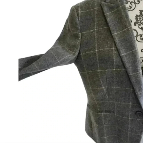 Massimo Dutti Slim Fit Checked Wool Suit Blazer Check Grey Yellow Women's 10 - Picture 7 of 16
